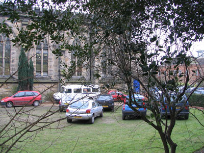 Cars on Trinity Garden's lawn